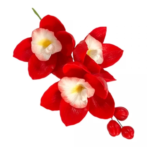 Сахарное украшение Веточка орхидеи красная