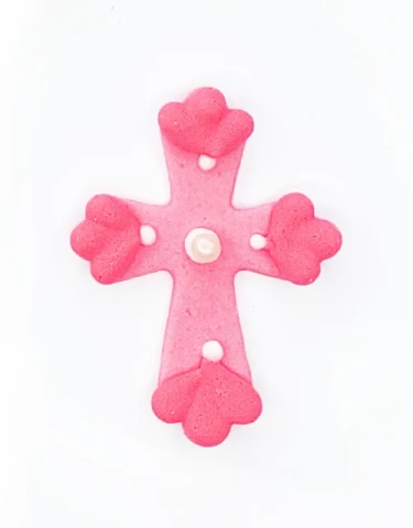 Сахарное украшение Крестик розовый