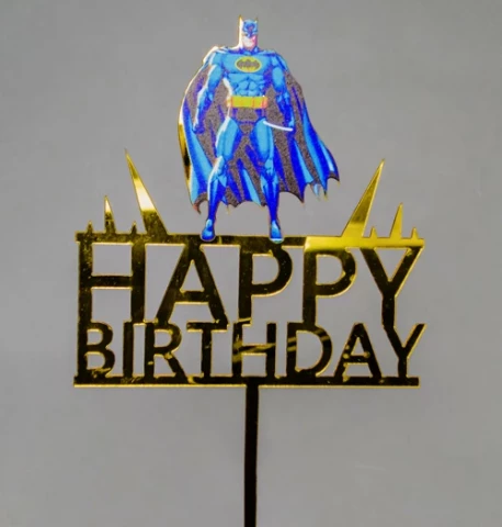 Зеркальный топпер золото "Happy Birthday" Бэтмен
