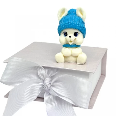 Шоколадная фигурка “Зайчик в голубой шапочке с ушками”
