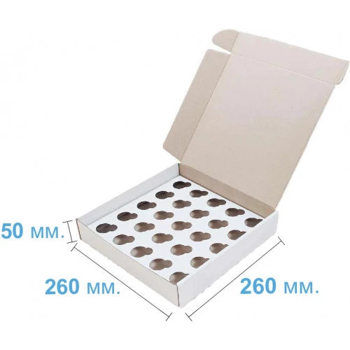 Коробка біла для 25-ти капкейків (26см х 26см х 5см)