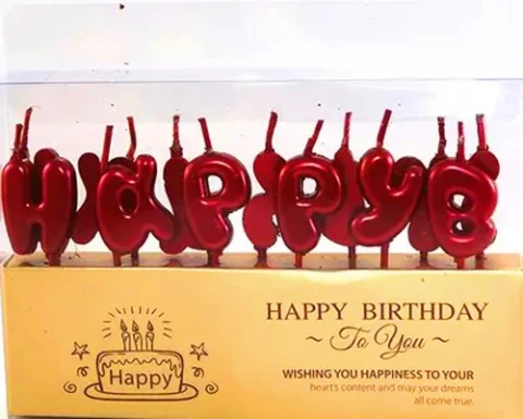 Набор свечей для торта BUBBLES буквы "Happy Birthday" красные