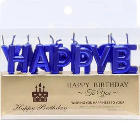 Набор свечек для торта буквы "Happy Birthday" синие премиум