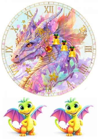 Вафельная картинка Часы с драконом