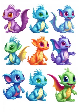 Вафельная картинка для пряников Разноцветные дракончики